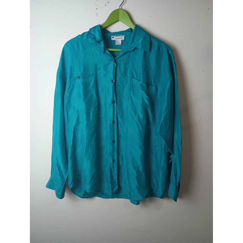 Sophisticates by Jonathan Martin Vintage Silk Button Down Shirt Teal Blue Large